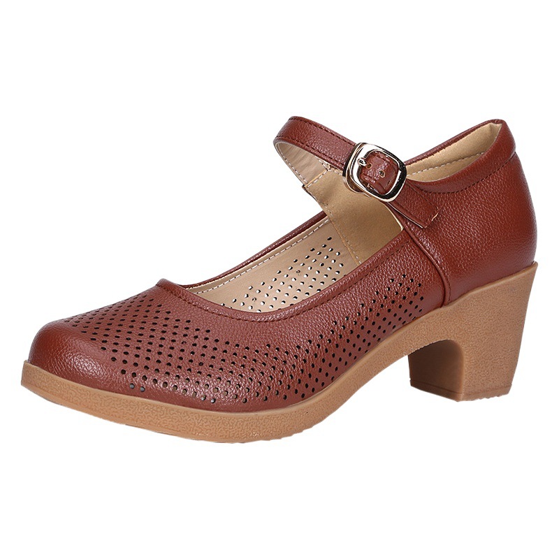 2025 Thick Heel Women's Shoes Work Shoes Commuter Hollow Beef Sole European and American sneaker Soft Sole Single Shoes Sandals High Heels