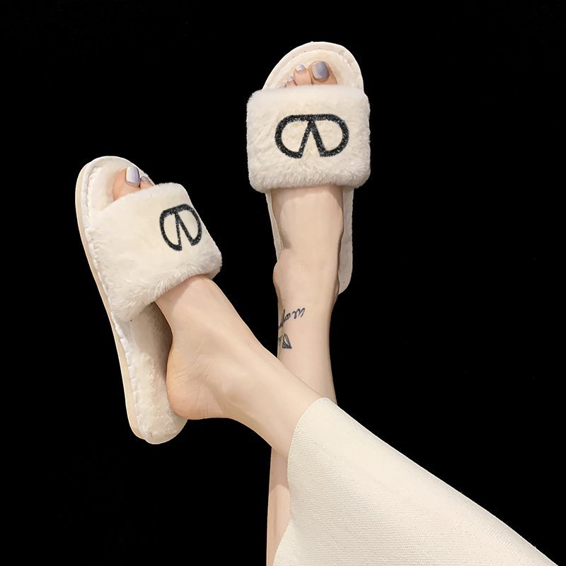 Cotton Slippers Women's Winter Wearing Indoor Household Cross-border Foreign Trade Warm One-word Non-slip Moon Plush Slippers