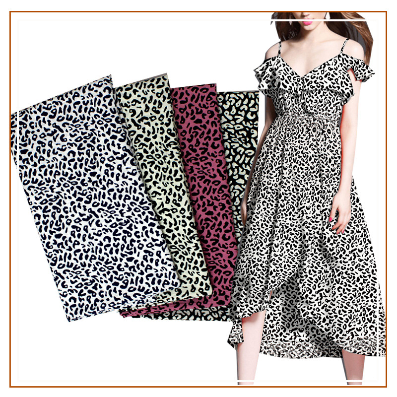 Wave stripe printed fabric all polyester leopard print shirt dress women's fabric European and American fashion new pattern