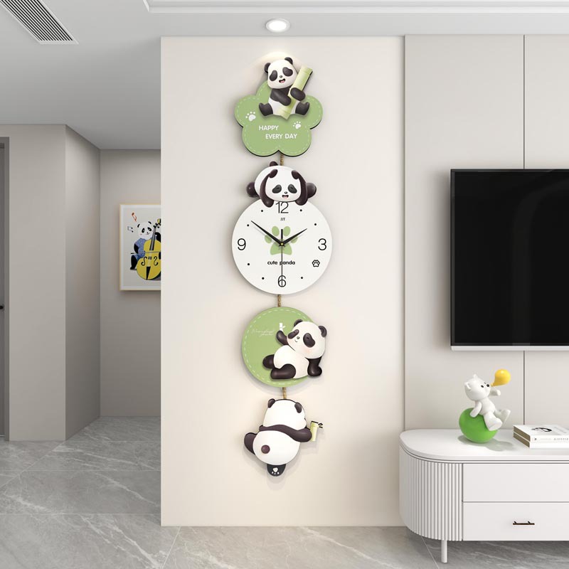 Creative Panda Wall Clock Living Room High-class Restaurant Simple Decorative Clock Wall Hanging Home Mute Clock Punch-free