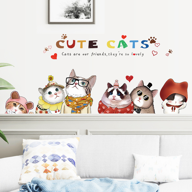 HM92039 cute cat bedside bedroom sofa TV cabinet restaurant pet shop background decorative wall stickers
