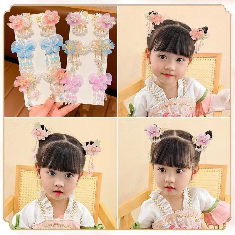 Children's super fairy Hanfu tassel hair accessories girls' Chinese style Flower hairpin little girl's ancient style cute hairpin headdress