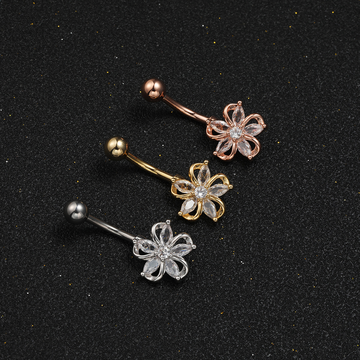 in stock Hot Sale Human Body Piercing Navel Nail Light Luxury Flower Zircon Navel Ring Fashionable Personalized Sexy Navel Buckle