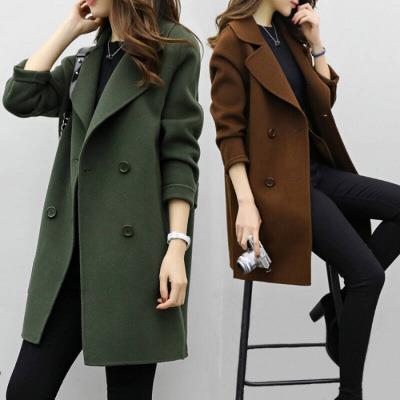 Foreign Trade Hot New Outwear Woolen Outwear Women's Mid-Length Cocoon-Shaped Double-Breasted Woolen Outwear Loose and Slim