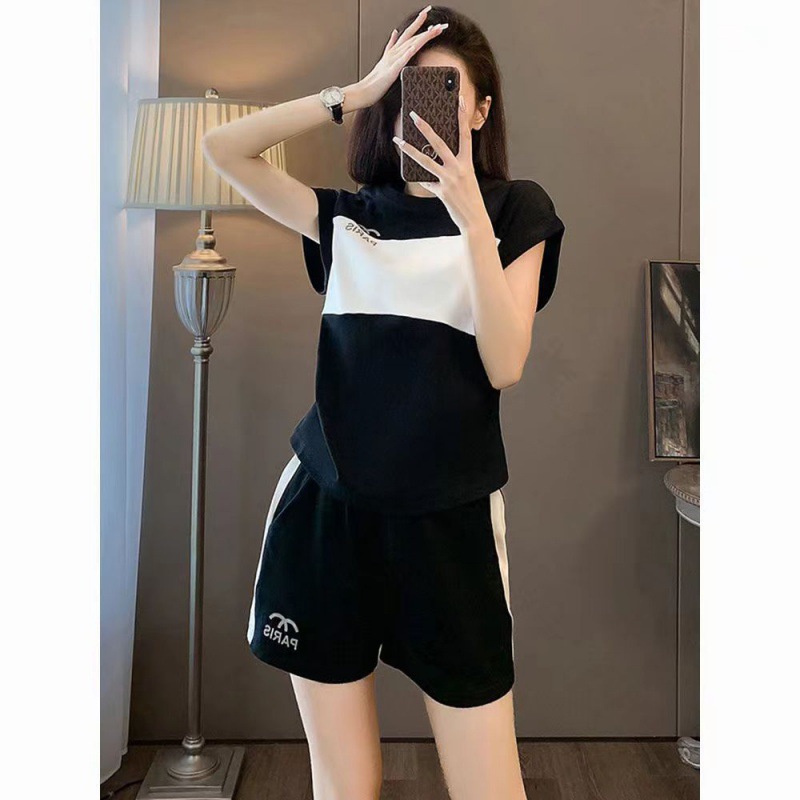 Imitation Cotton Milk Silk 2024 New Sports suit T-shirt Shorts suit Women's Summer Short-sleeved Two-piece Fashionable Set