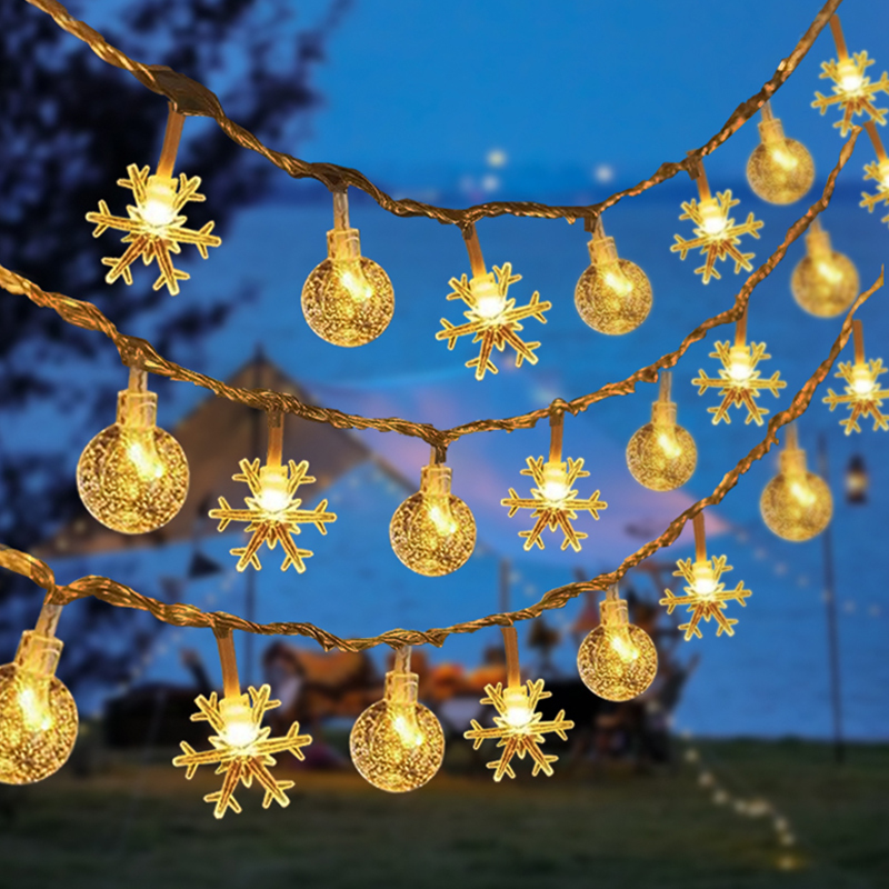 Solar String Lights Courtyard Garden Atmosphere Lights Outdoor Waterproof Lights with Bubble Snowflake Christmas Decoration Led Lights