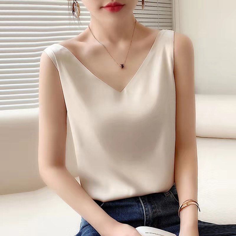 2133 Large Size Women's V-neck Camisole Women's Inner Base Shirt for Chubby Girls Sexy Outer Shirt Top for Summer