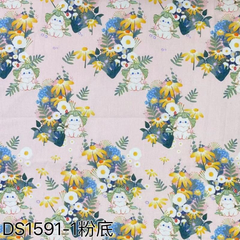 40-Count Cotton Digital Printed Fabric Chinese Style Cartoon Rabbit Flower Pure Cotton Children's Clothing Shirt Fabric Bag Printed Fabric