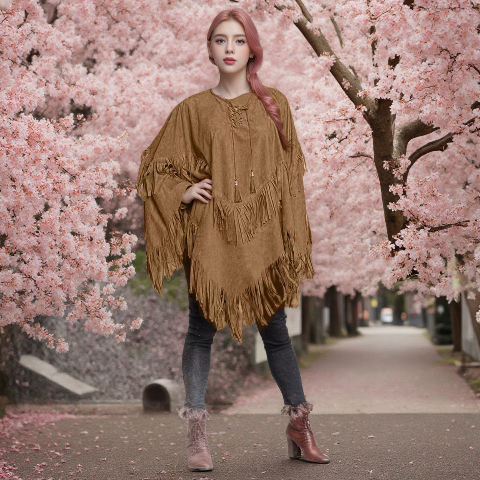 Cross-Border 2025 New European and American Style Fashionable Large Cape Tassel Cape Vest Loose Large Size Chic Top Export