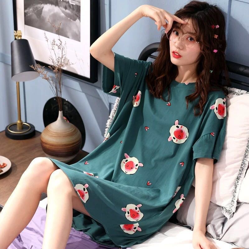 Picture of Pajamas for Women, Summer Korean Style, Women's Summer Nightgown, Short-Sleeved Women's Summer Home Wear Set, Student Plus Size Milk Silk