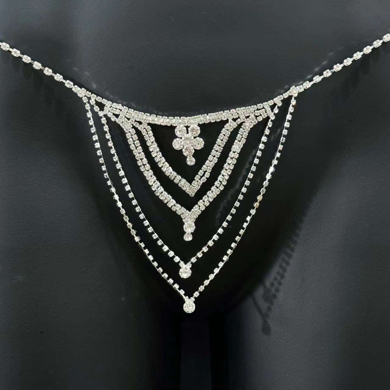Picture of Cross-border accessories rhinestone tassel body chain floral sexy bikini thong