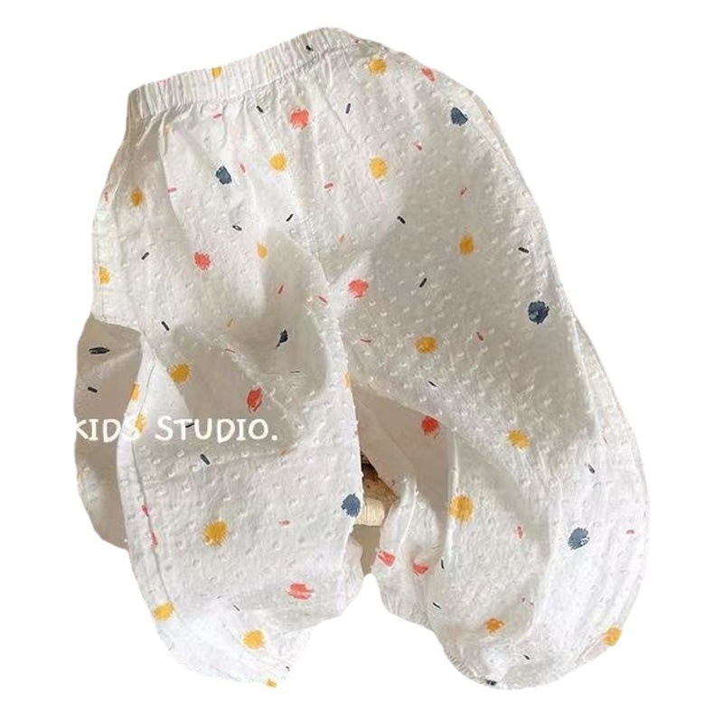 Picture of Girls' Holiday Sunscreen Pants Children's Retro Floral Summer All-match Anti-mosquito Pants Summer Printed Mid-waist Beach Pants