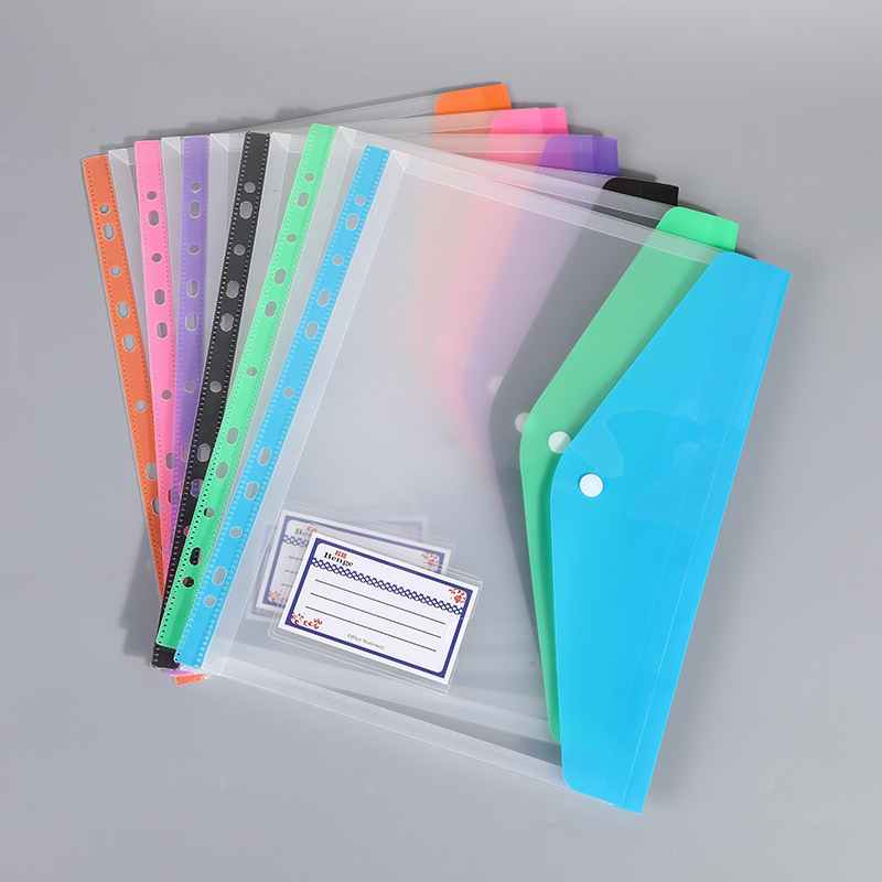 Transparent Color File Bag Student Document Storage Bag with Business Card Information Bag a4 Snap File Bag