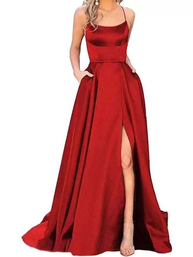 Picture of 2023 Amazon European and American cross-border new bridesmaid dress long dress small tail strap solid color banquet evening dress