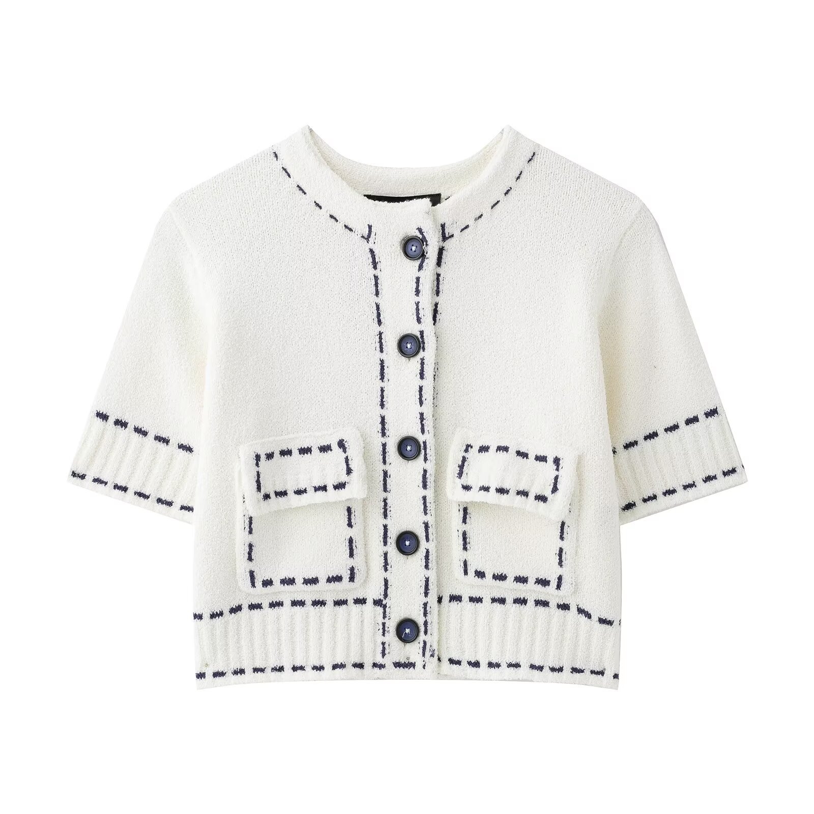 ZA cross-border women's clothing wholesale European and American style summer new series thread decoration round neck short sleeve sweater 3920148