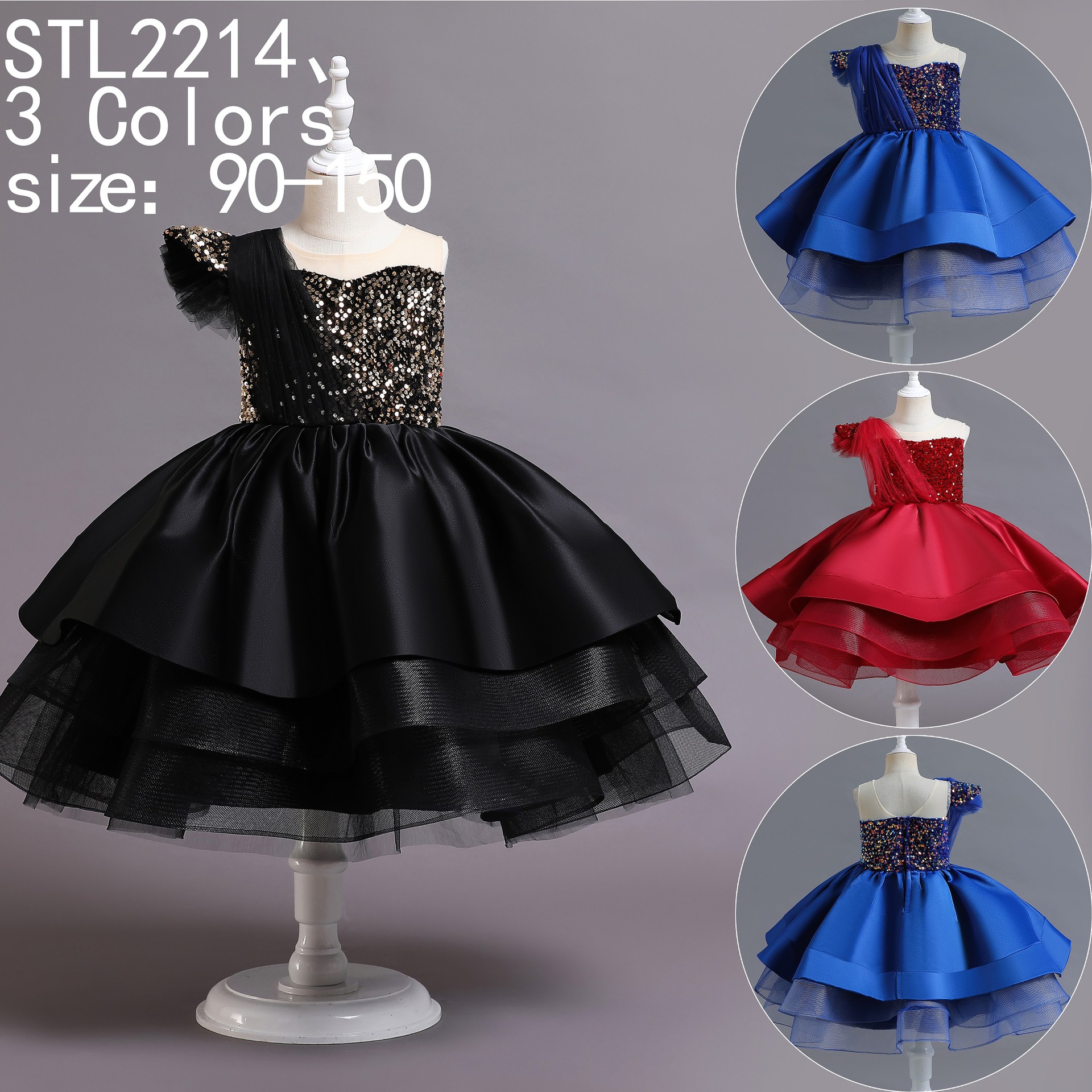 Picture of Children's Princess Dress Catwalk Tutu Skirt Girls' One-Year-Old Dress Sequined Piano Performance Dress Evening Dress Cross-Border Hot Sale