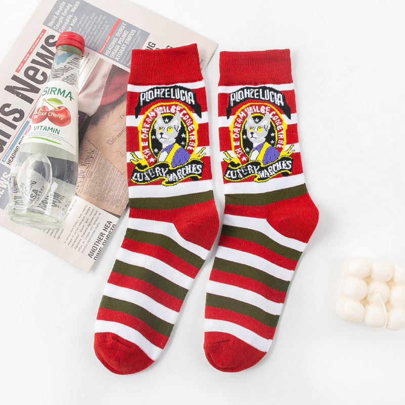 Picture of OLITA French Illustration Cartoon Artistic Plaid Women's High-rise Japanese Style Retro Casual Cute Socks Ins Trendy