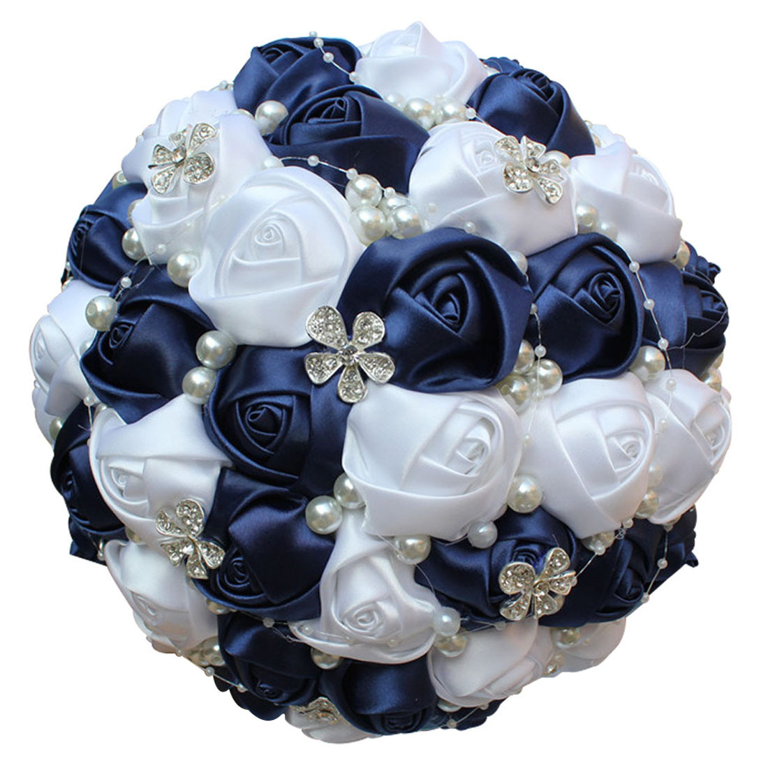 Picture of European and American Super Beautiful Ribbon Flower Wedding Supplies Bride's Hand-held Flower Five-flower Beaded Hand-held Flower Wedding Supplies Hand-held Flower
