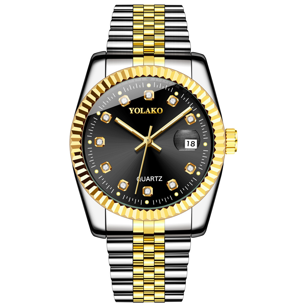 Picture of Diamond Face Steel Band Calendar Watch Women's Simple Casual Student Fashion Quartz Gold suit Men's Watch Couple