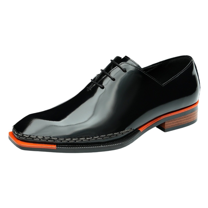 [vip for] little red book with square head british bright leather shoes high sense patent leather polished Oxford men's shoes
