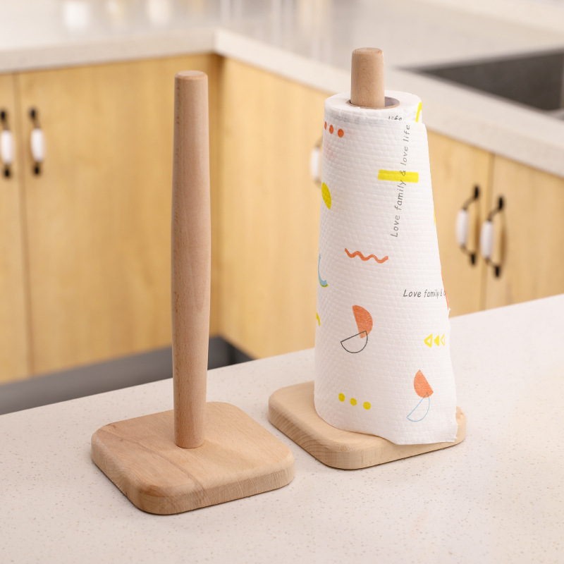Household Beech Paper Roll Holder Kitchen Paper Holder Paper Towel Holder Paper Towel Holder Cabinet Vertical Roll Paper Storage Rack Storage Rack