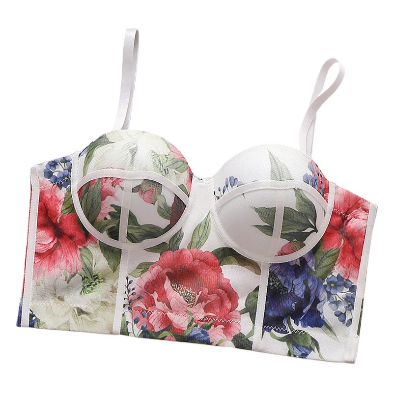 Retro Rose beauty back sling girl's one-piece sexy push-up printed underwear with chest pad