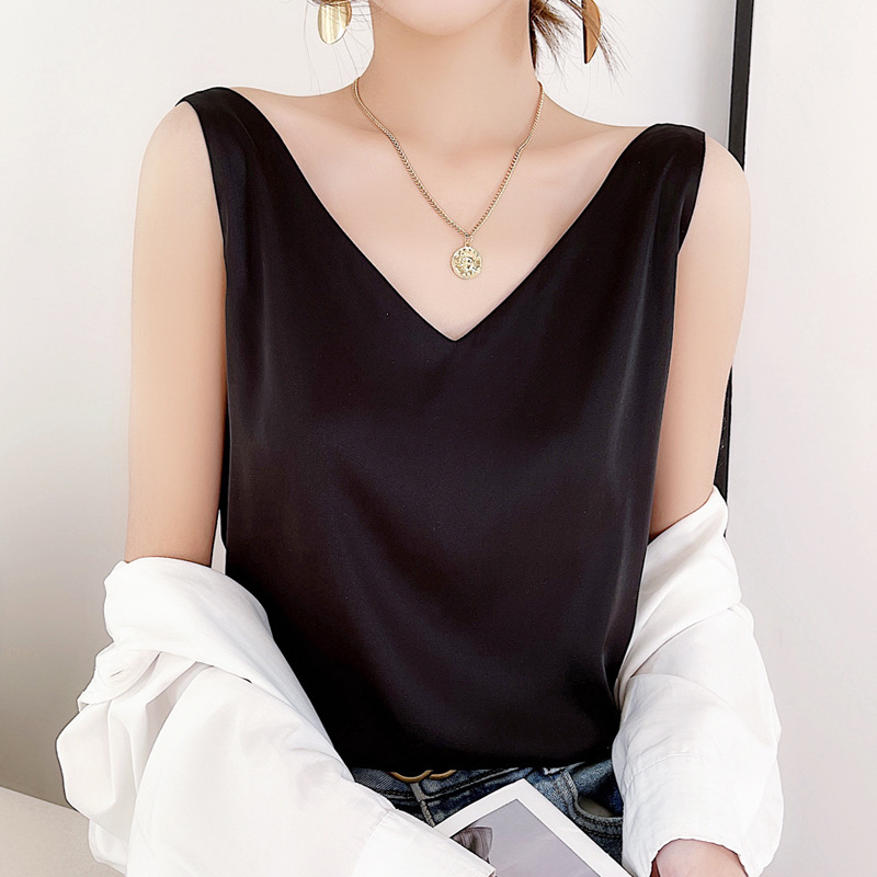 Picture of Wholesale 2025 Spring and Summer Camisole for Women, Satin Inner Wear, V-Neck, Plus Size, Loose-Fitting Vest, Versatile for Outerwear