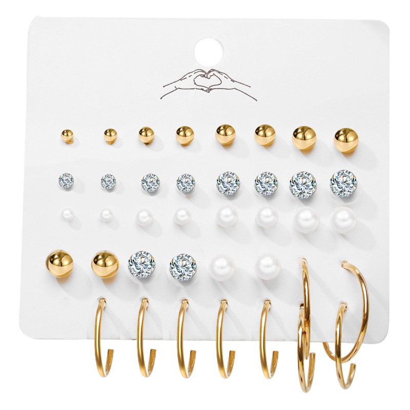 Europe and the United States cross-border imitation pearl zircon earrings suit 20 pairs of creative retro simple temperament ear ring wholesale