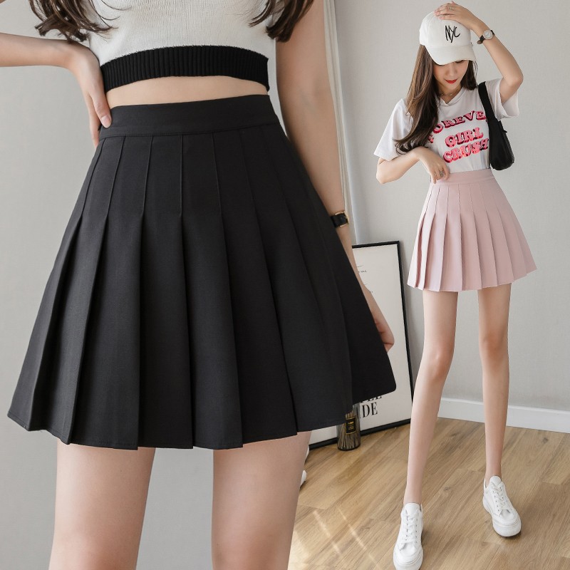 Picture of Four Seasons Short Skirt Women's Pleated Skirt JK Uniform Skirt Fashion Skirt (Long Safety Pants Zipper Button)