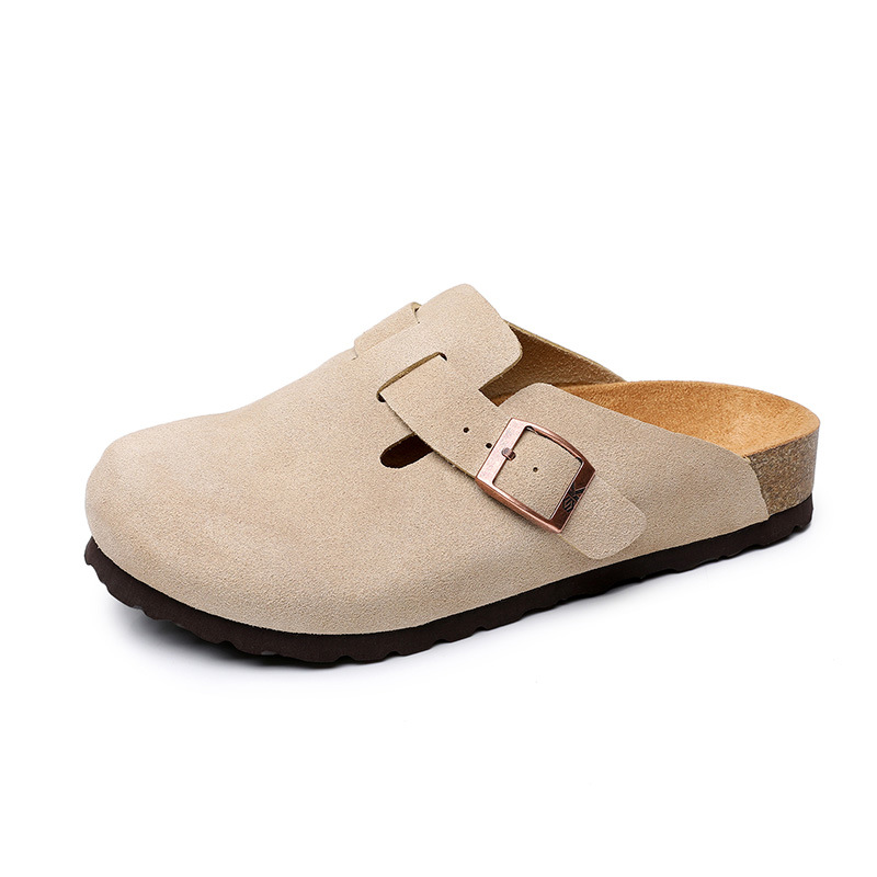 Picture of Birkenstock cork cowhide slippers increase height flat soles 2025 spring and autumn one-foot pedals women's half slippers are comfortable to wear outside