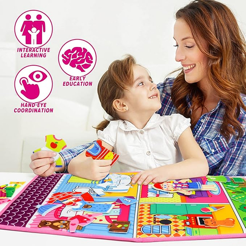 Cross-border new 1-4 years old dress up house felt board 35 pieces of double-sided foldable learning toy felt busy board