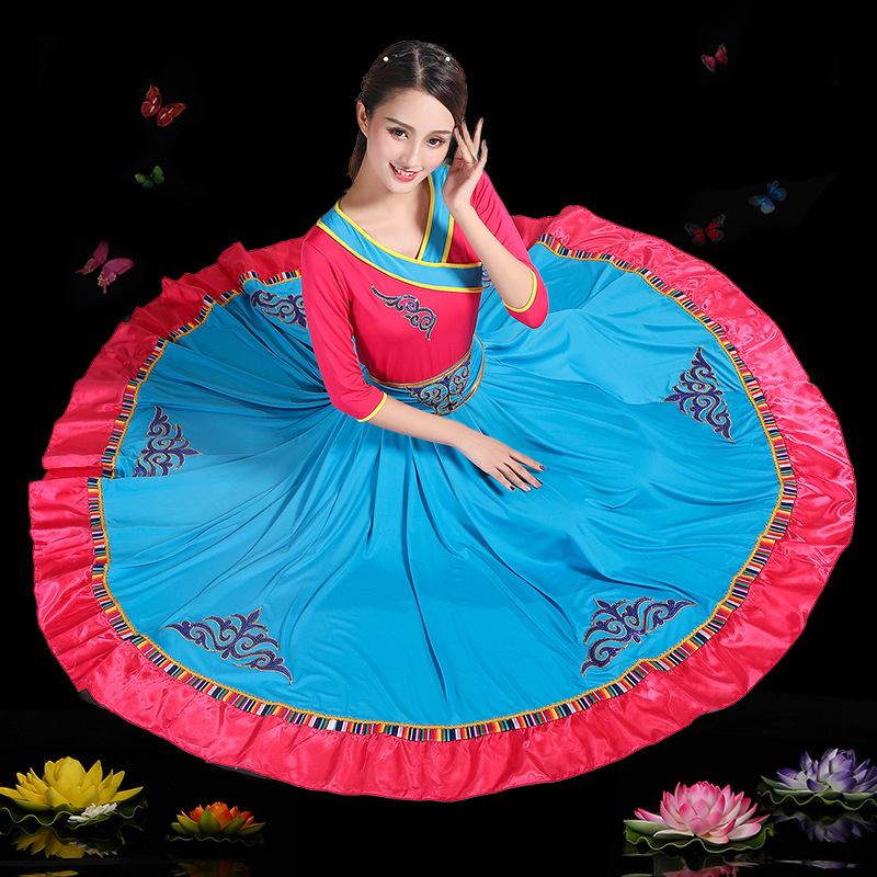New Mongolian Dance Practice Skirt Adult Half-length Skirt Xinjiang Uygur Practice Big Swing Skirt Dance Dress Women's Clothing