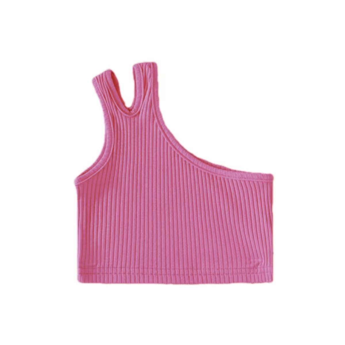 Picture of Cross-border Children's Wear Girl's Summer Vest 2024 New Foreign Trade Girl's Slant Shoulder Irregular Strap Hundred Tower Top