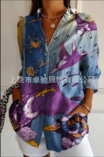 Picture of 2025 New Women's Long Shirt Women's Summer European and American Trend Long Sleeve Shirt Printed Pattern Printed 3D Shirt