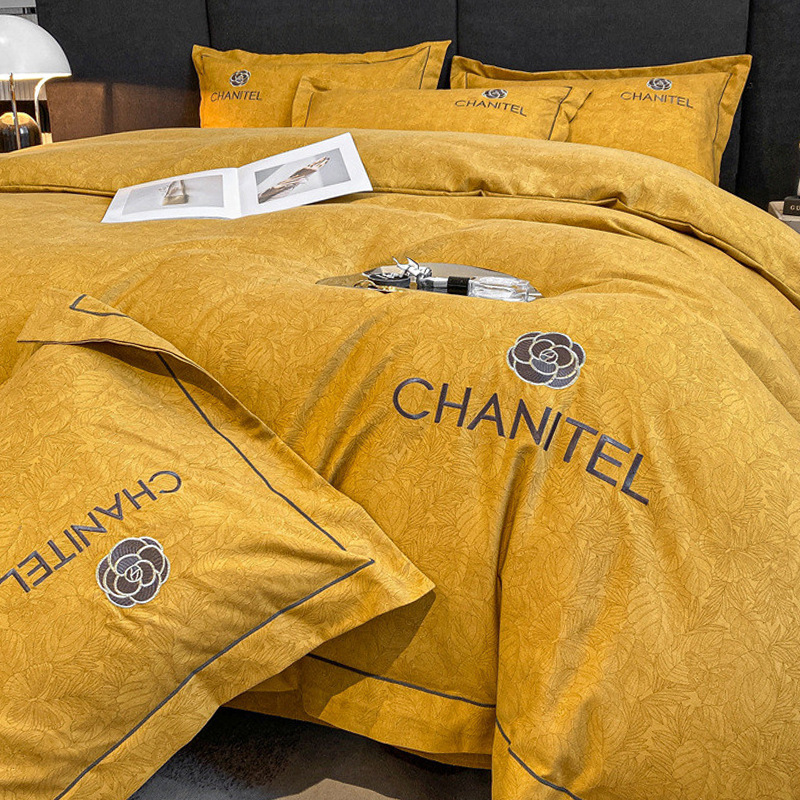 Picture of Light luxury embroidery thickened brushed bedding four-piece quilt cover quilt cover bed sheet three-piece fitted sheet factory wholesale