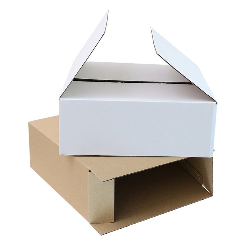 Dongguan flat half high white carton express delivery box five-layer tea square size open carton