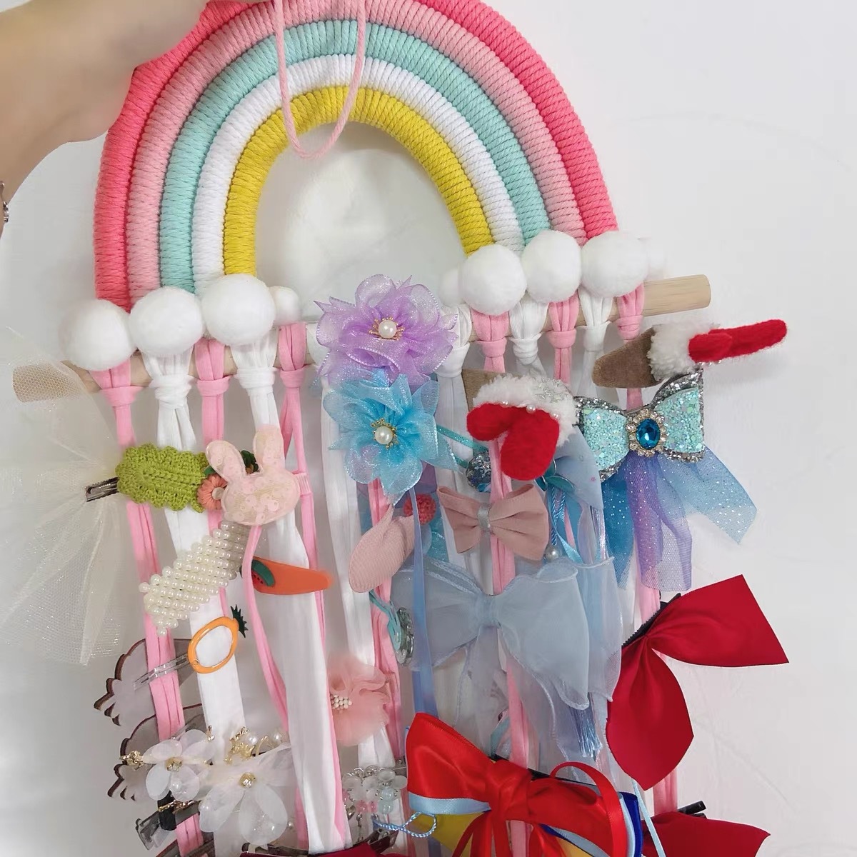 Picture of ins Nordic Rainbow Tassel Hair Accessories Hairpin Finishing Storage Woven Children's Room Decoration Wall Decoration