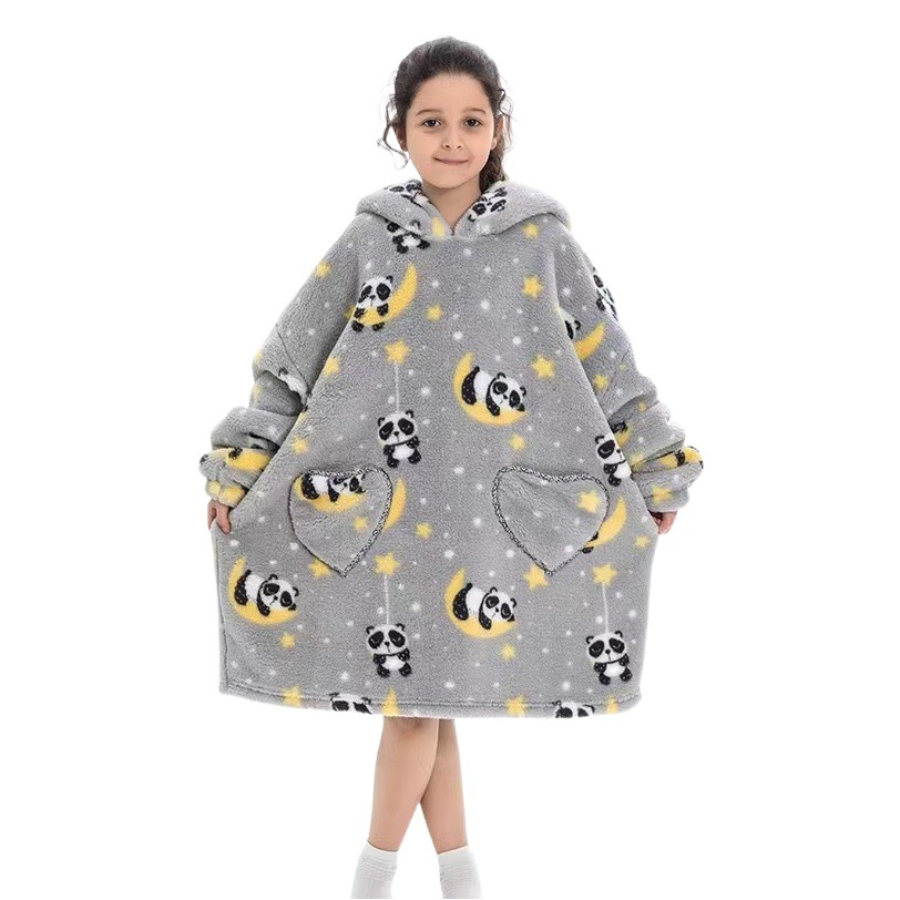 Thickened Home Wear Children's Lazy Blanket Tie-Dye Blanket Outdoor Cold-Proof Comfortable Cotton Fleece Hooded Large Size Unisex Cartoon