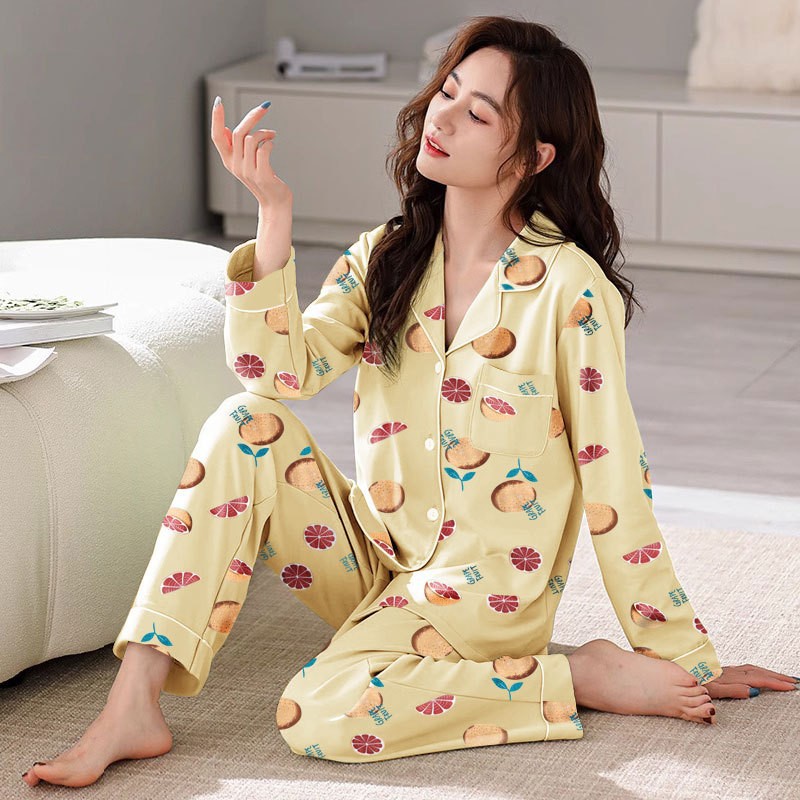 Picture of Japanese Pajamas Women's Spring and Autumn Long Sleeve Cardigan Cute Printed Radish Student Home Clothes suit Cross-border Southeast Asia
