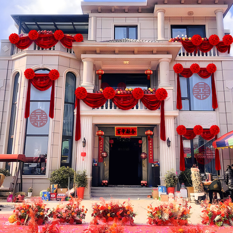 Wedding Rural Yard Decoration Supplies Balcony Railing Gauze Mantle Flower Big Saffron Ball Decoration Courtyard Villa Layout