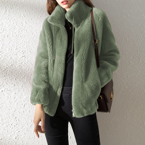 Picture of Women's Fashionable Coat Ins Winter fleece-lined Thickened Double-sided Fleece Vertical Collar Warm Sweater Women's Cardigan Zipper Fleece