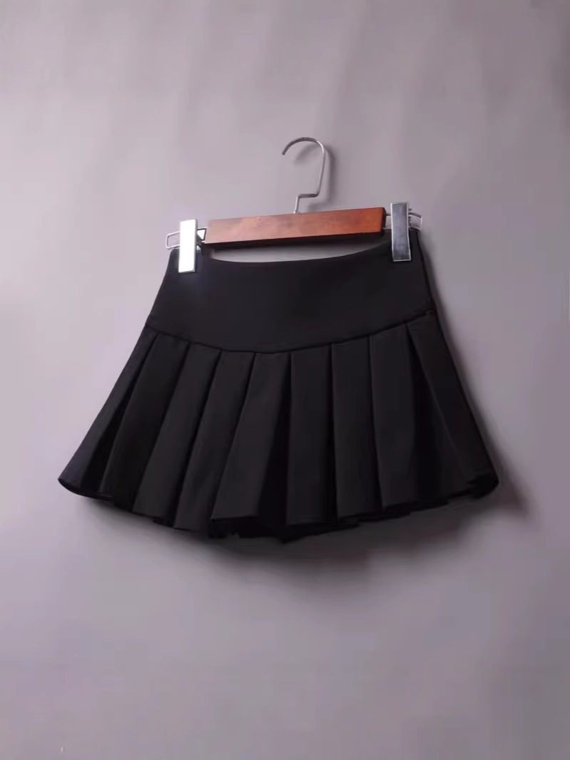 2024 Spring and Autumn High Waist High Waist Pleated Skirt Small Black Skirt Women's Stretch Korean Style Puffy Pants Skirt