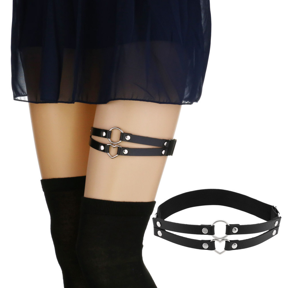 Picture of Cross-border personality temperament sexy punk style double-line ring leather thigh ring peach-shaped love-shaped elastic garter belt