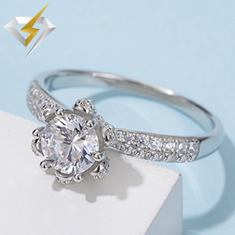 Moissanite ring Silver ring Wholesale Flower God Micro-inlaid Six-claw Mosan ring Cross-border E-Commerce Same ring