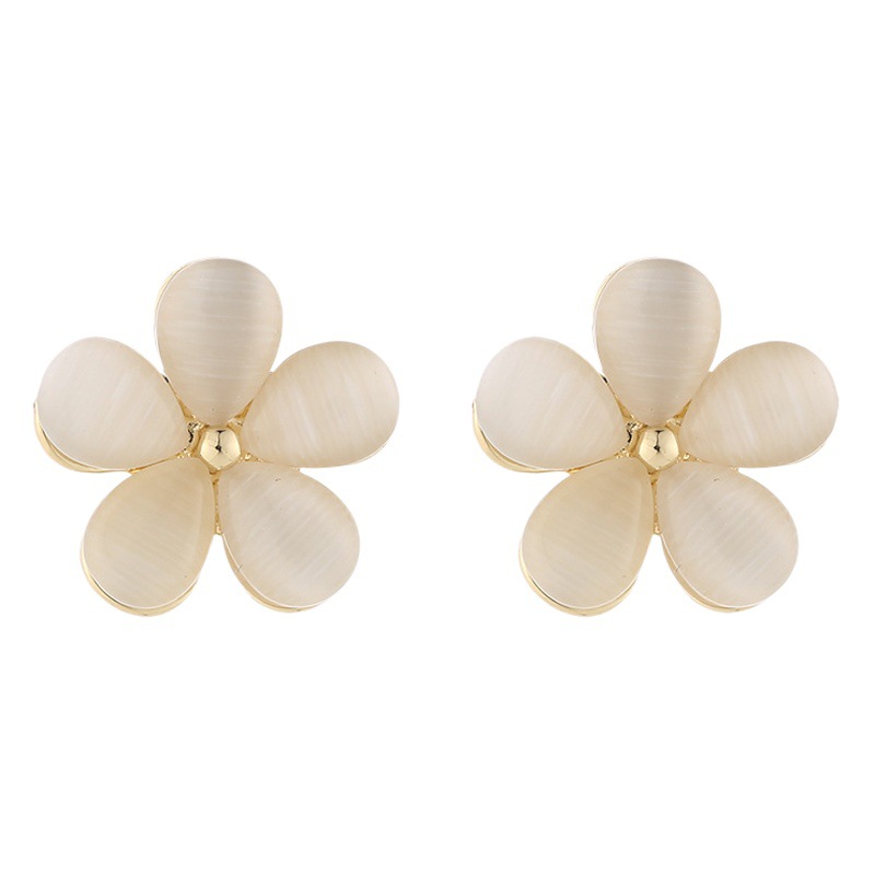 s925 Silver Needle Flower Sweet Earrings Small and Simple Earrings Exquisite Cat's Eye Stone High-end Ear Studs for Women
