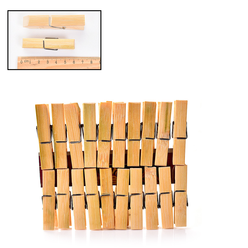 Picture of Old-fashioned bamboo pants rack with multi-clip pants clip household seamless hanging pants special bamboo rack retractable hanger drying clip