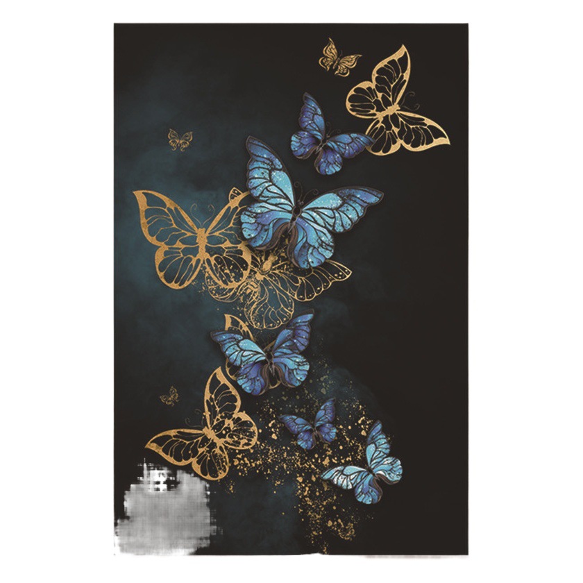 Scandinavian Golden Blue Butterfly Leaf Light Luxury Style Canvas Painting Modern Wall Art Entrance Living Room Decoration Painting