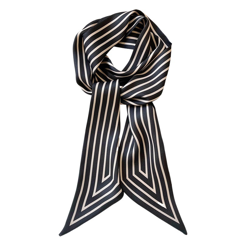 Spring Summer Autumn Nordic Striped Extremely Simple Style Silk Scarf Women's Long Strip Ribbon Western Style Decorative Scarf Long Thin Scarf