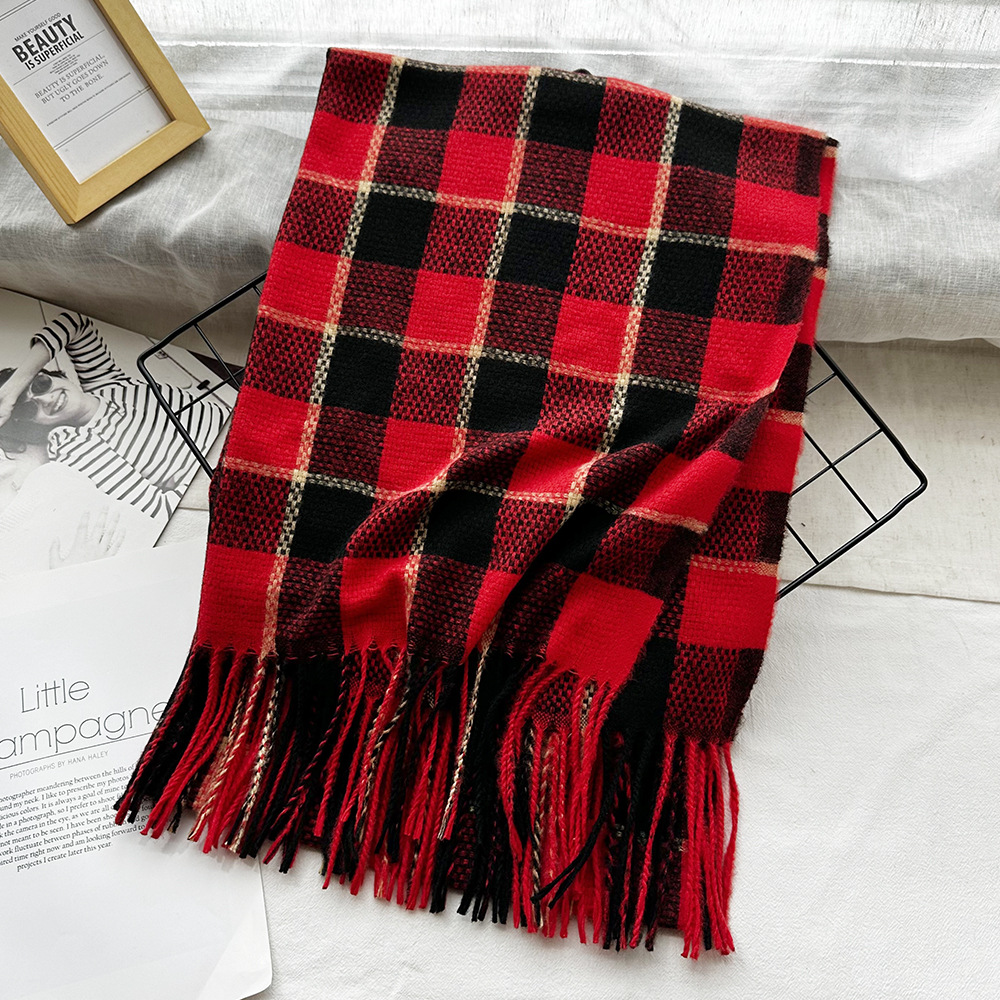 Picture of New Black and White Plaid Scarf Women's Korean Style Winter Warm All-match Imitation Cashmere Scarf Shawl High-end Couple Scarf