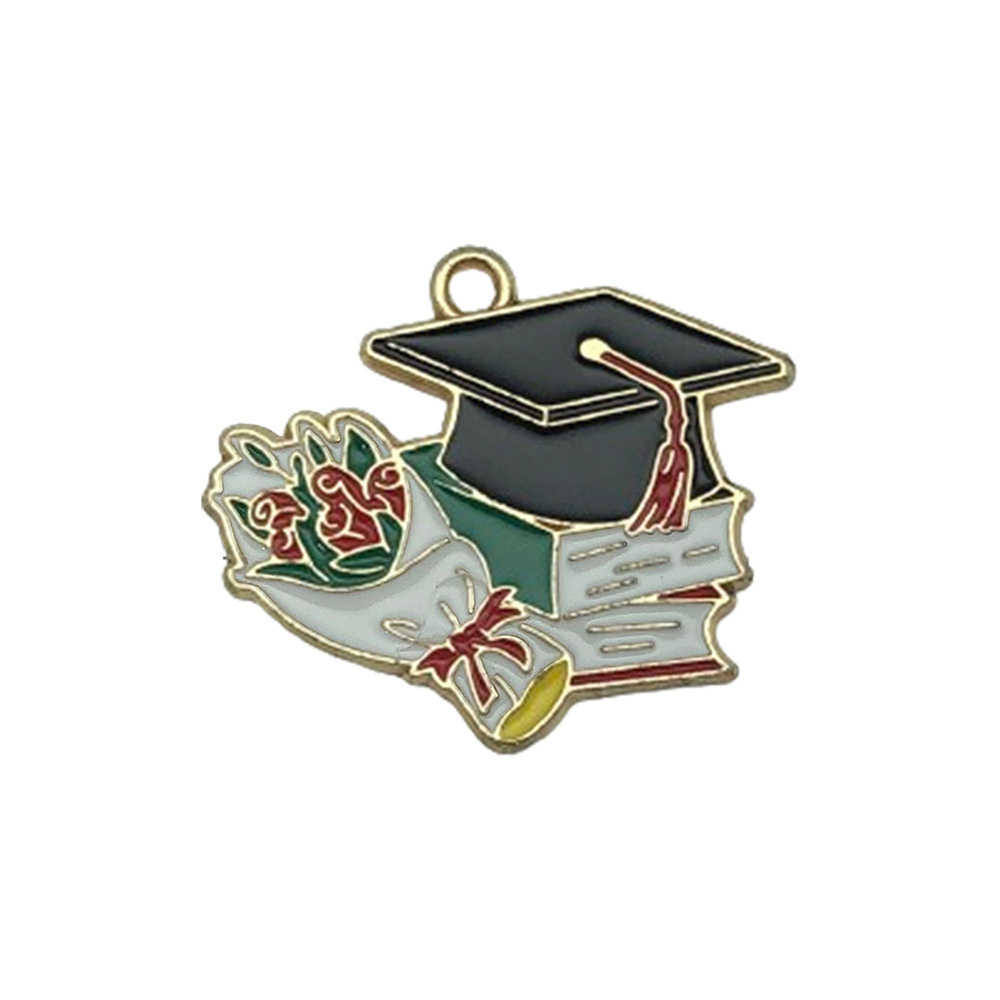 Picture of Cross-border DIY accessories alloy oil drop graduation season examination bachelor cap schoolbag size pen key chain pendant pendant